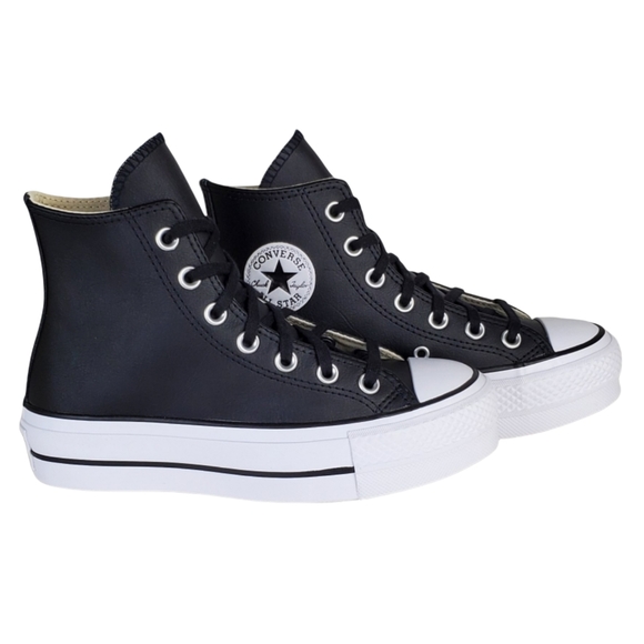New Converse chuck taylor lift black leather lace up platform high top sneakers - Picture 5 of 16